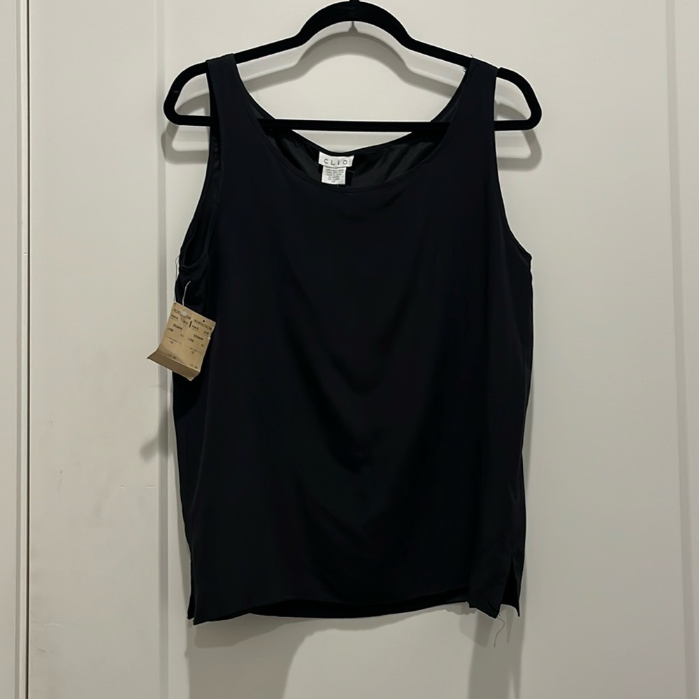 NWT Clio Black 100% Silk Fully Lined Tank Top Size 12